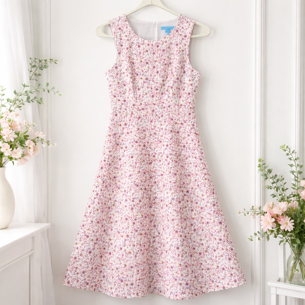 Draper James women’s size 4 Love Circle pink white floral sleeveless midi dress